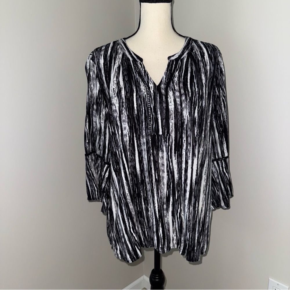 Gloria Vanderbilt Elegant Monochrome Women's Blouse‎ black & White size large